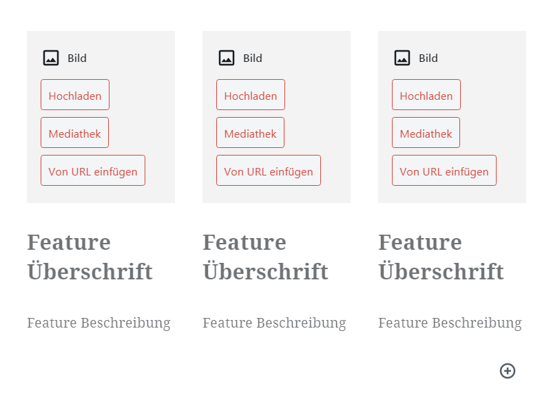 Dieses Bild zeigt einen Spaltenblock mit 3 Spalten. Als Kind-Elemente beinhaltet jede Spalte einen Bild-Block, eine Überschrift und einen Textabschnitt.